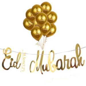 Pack Eid Mubarak, Letras + Globos Dorado