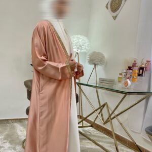 Abaya 1 pieza Con Diamantes Dorados Rosa